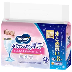 MOONY嬰兒柔軟厚身濕紙巾64片x8包(補充裝)